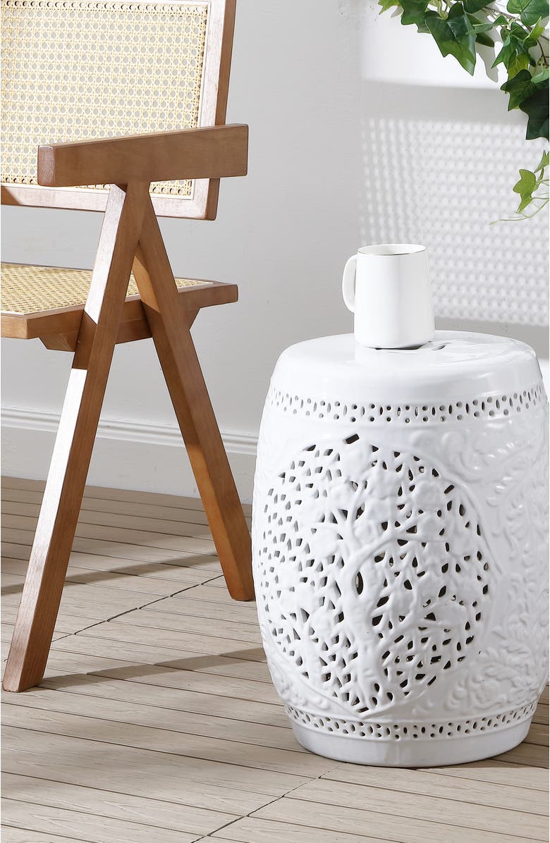 JONATHAN Y Tree of Life 18" Ceramic Garden Stool, Alternate, color, White