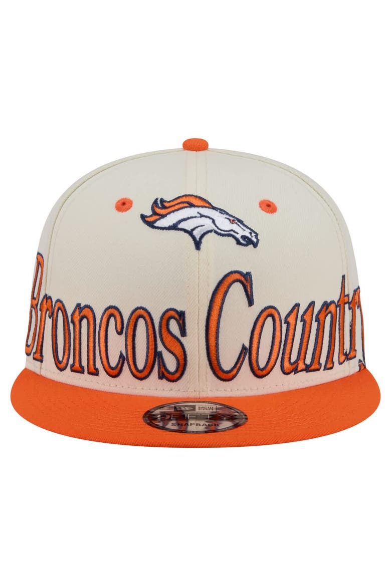 Men's New Era Cream Denver Broncos Oversized Slogan 9FIFTY Snapback Hat, Alternate, color, Cream