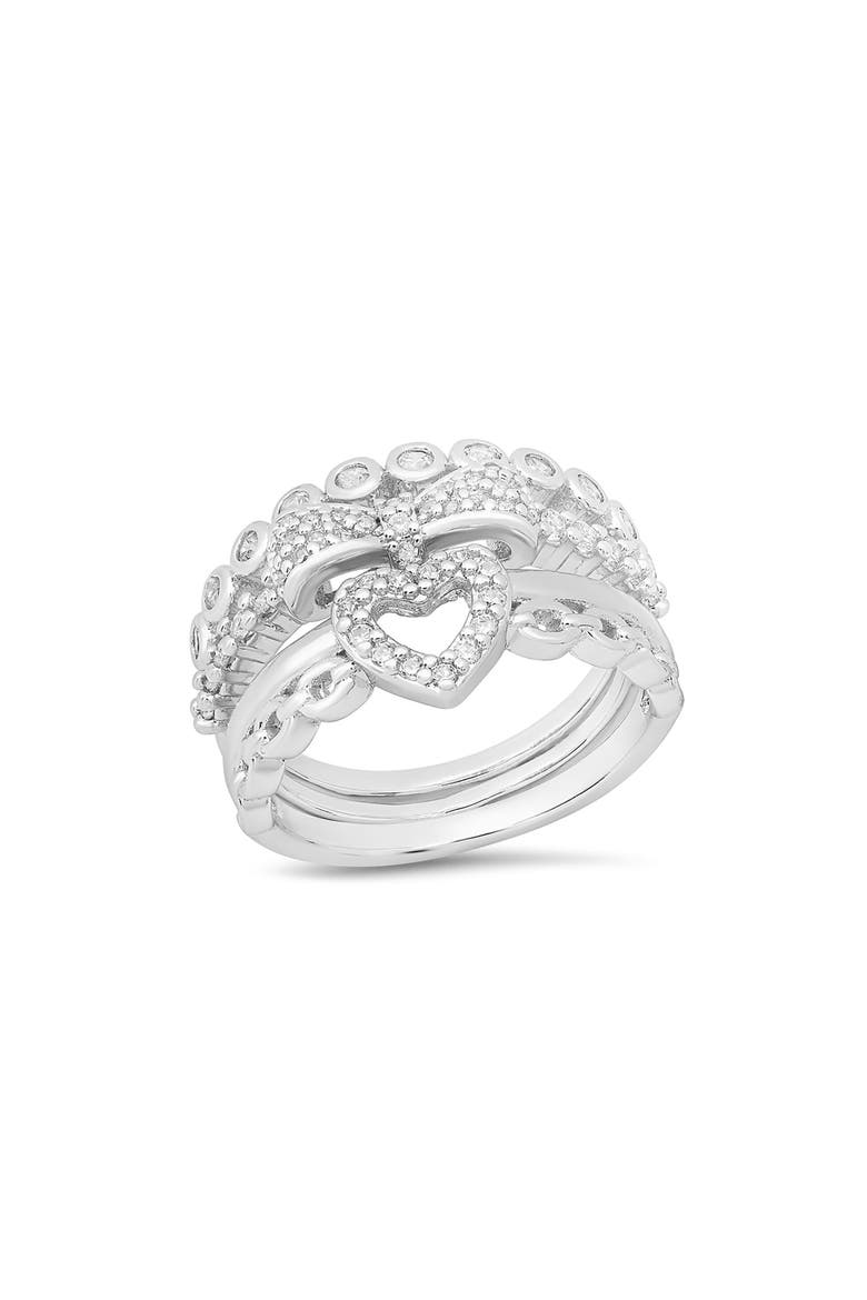Heart Simulated Diamond Pavé Stacked Ring, Main, color, SILVER