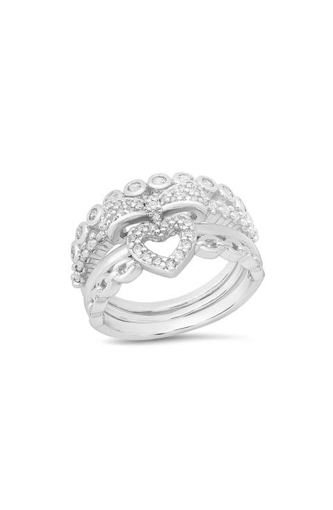 Heart Simulated Diamond Pavé Stacked Ring
