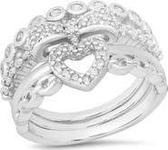 HMY JEWELRY Heart Simulated Diamond Pavé Stacked Ring