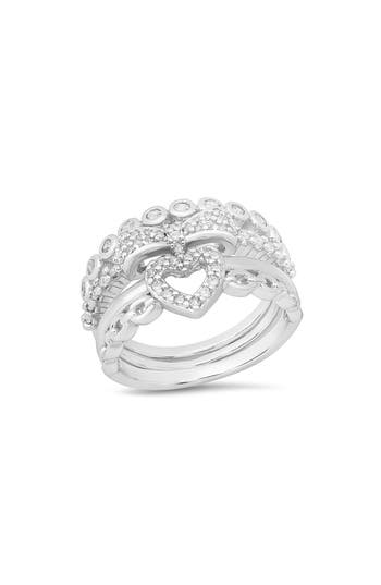 Hmy Jewelry Heart Simulated Diamond Pavé Stacked Ring In Metallic