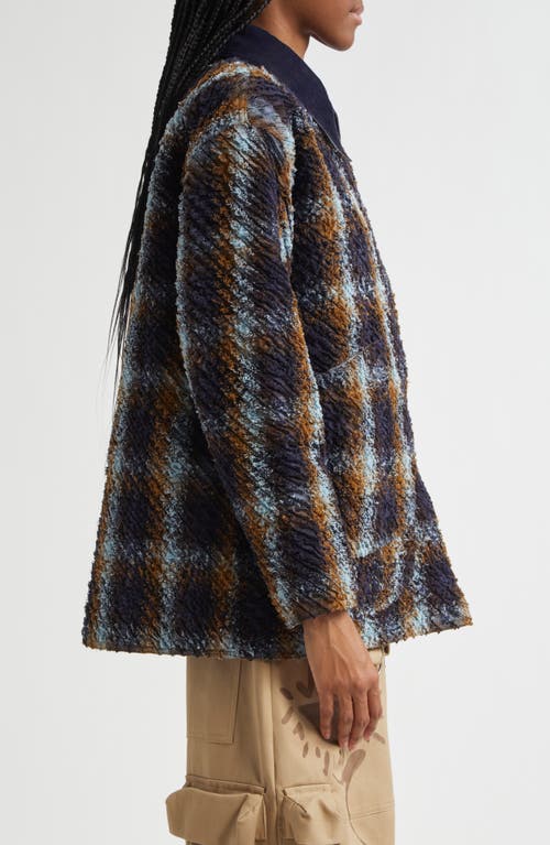 Collina Strada Stable Plaid Textured Jacket In Navy Camel Plaid