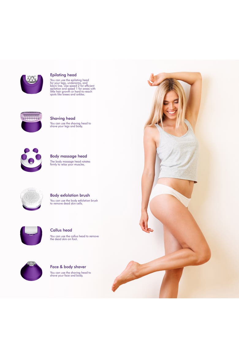 6-in-1 Smooth Glide Epilator, Alternate, color, White