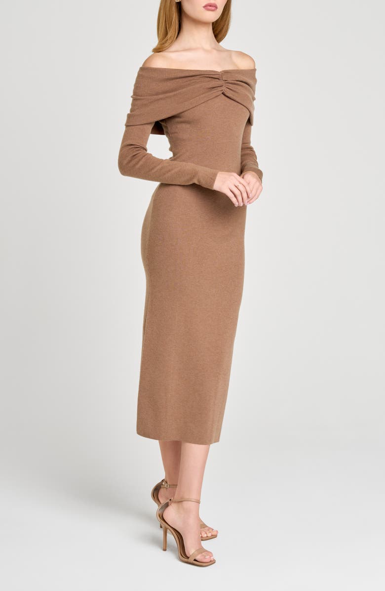 WAYF Alice Off the Shoulder Long Sleeve Knit Dress, Alternate, color, Mocha