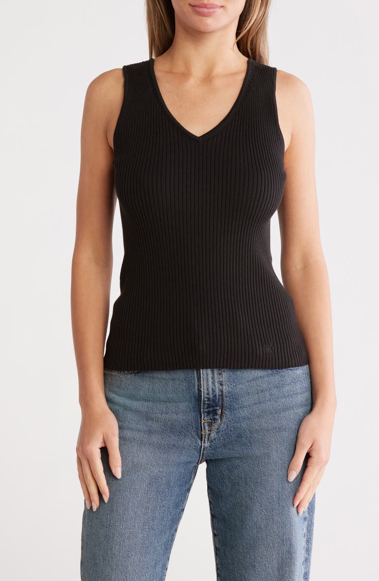 Calvin Klein Sleeveless Rib Cotton Blend Sweater, Main, color, 