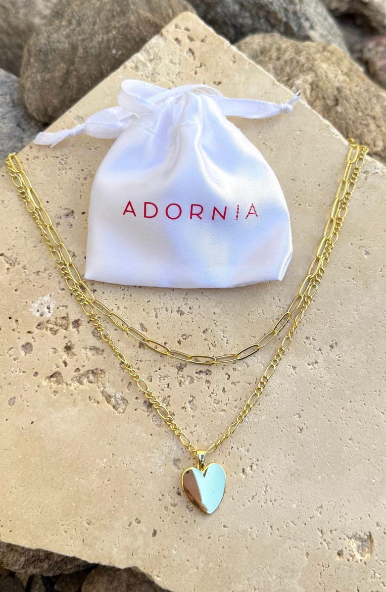 Adornia Set of 2 Oval Link Chain & Heart Pendant Necklaces, Alternate, color, Gold