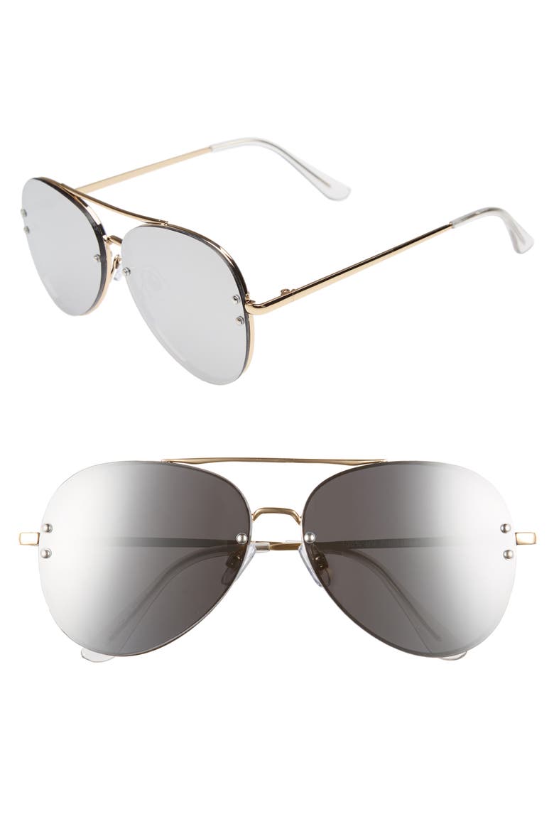 60mm Oversize Mirrored Aviator Sunglasses, Main, color, GOLD- SILVER