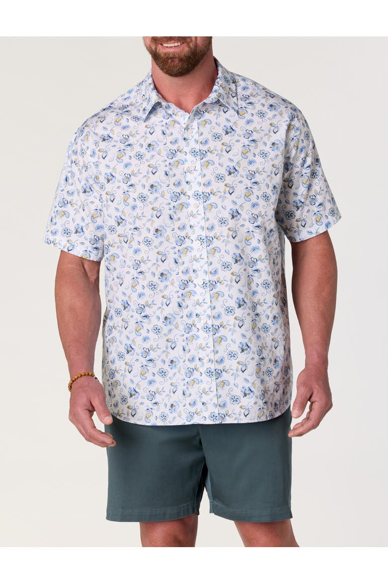 Big & Tall Sketch Leaf Print Sport Shirt, Alternate, color, BLUE MULTI