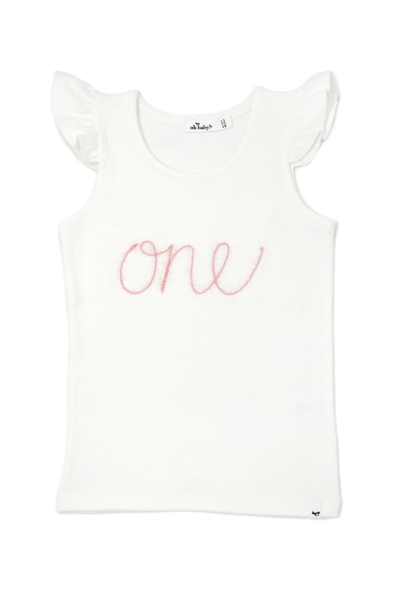 "one" Pink Embroidered Cotton Baby Rib Flutter Sleeve Tank, Main, color, Cream