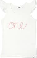 oh baby! "one" Pink Embroidered Cotton Baby Rib Flutter Sleeve Tank
