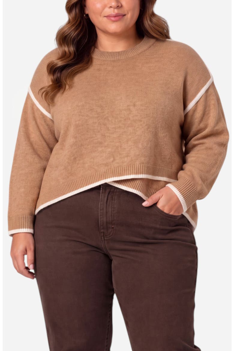 Tulip Hem Crewneck Sweater, Main, color, HTR CAMEL W CRM