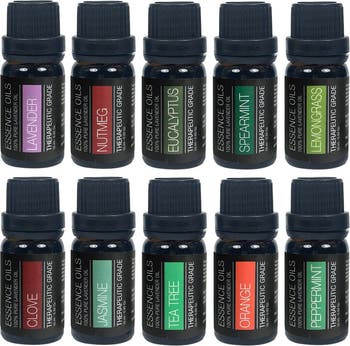 Ultrasonic Aromatherapy Diffuser & 10-Pack Pure 400ml Essential Oils