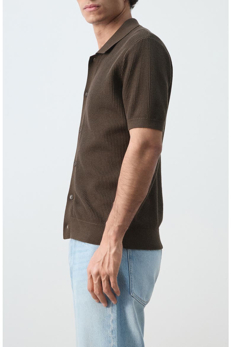 Cotton Piqué Button-Up Shirt, Alternate, color, CHOCOLATE