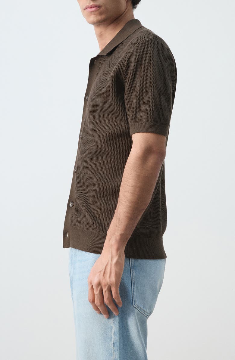 MANGO Cotton Piqué Button-Up Shirt, Alternate, color, Chocolate