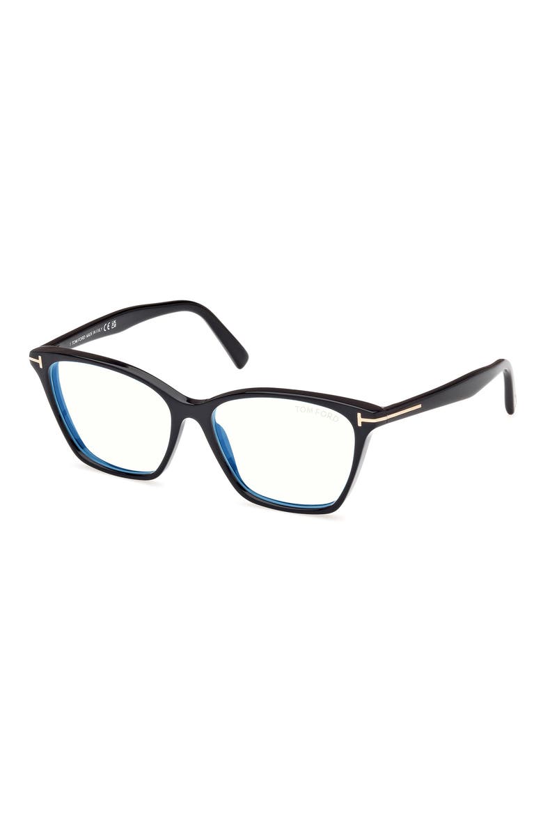 56mm Cat Eye Blue Light Blocking Optical Glasses, Alternate, color, BLACK ECO / T LOGO