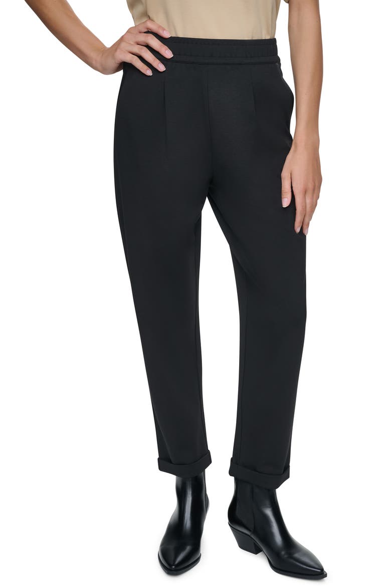 Pleated Cuffed Ponte Pants, Main, color, BLACK