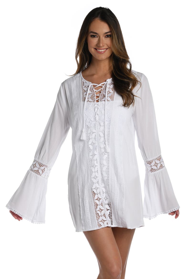 Coastal Long Sleeve Cover-Up Tunic Dress, Alternate, color, WHITE