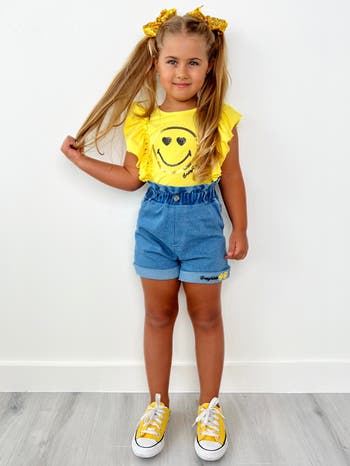 Girls SmileyWorld Bold Expression Denim Shorts Set