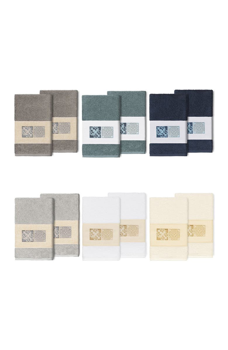 Linum Home Textiles Vivian Embellished Hand Towel - Set of 2 - Teal, Alternate, color, Teal