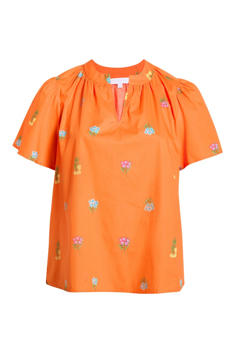 Floral Cotton Split Neck Top, Alternate, color, ORANGE-MULTI