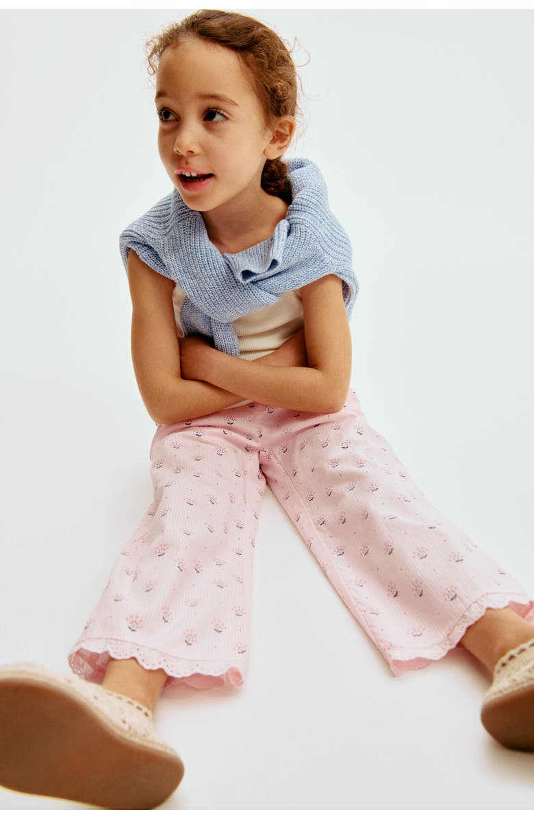 H&M Lace-trimmed Seersucker Trousers, Alternate, color, Light Pink/Floral