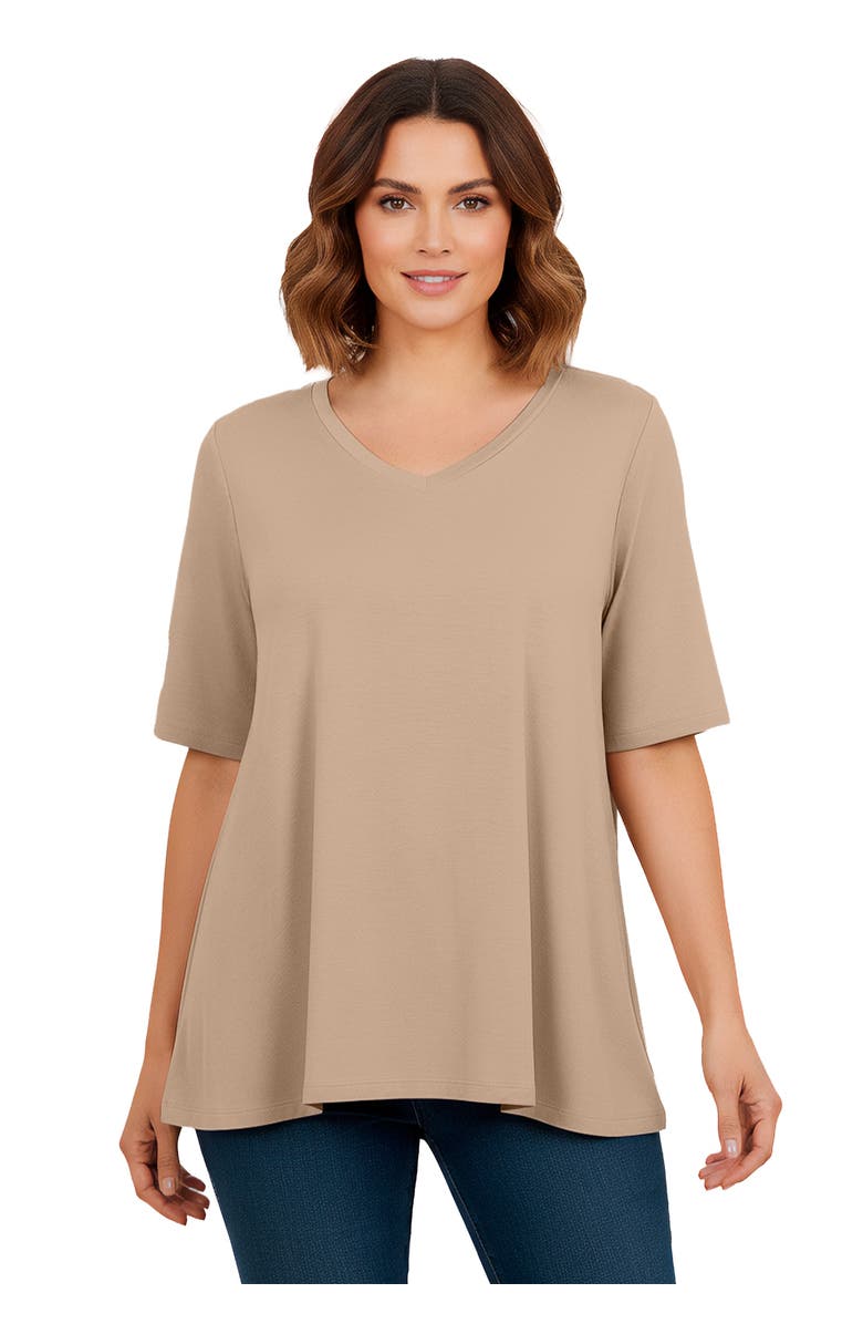 Jessica London Stretch Knit V-Neck Swing Tunic, Main, color, New Khaki