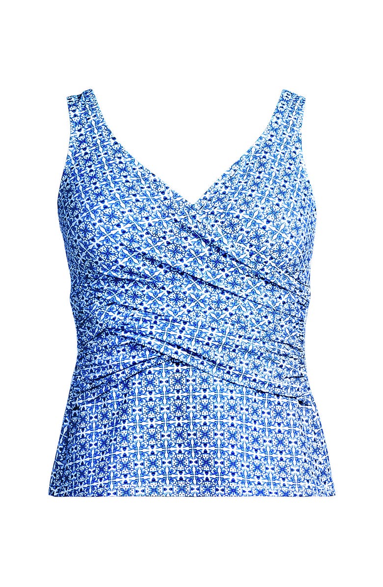 Lands' End D-Cup Slender Suit Wrap Tankini Top, Alternate, color, White Mosaic Mini Tile