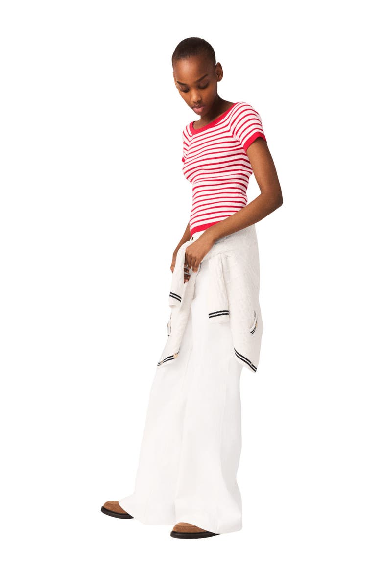 Striped knit top with boat neck, Alternate, color, Red