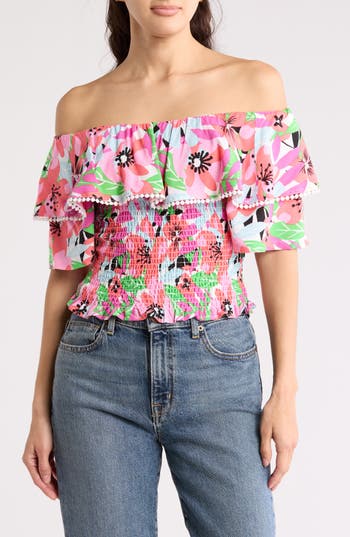 By Design Laura Floral Ruffle Short Sleeve Top In Floral Palette