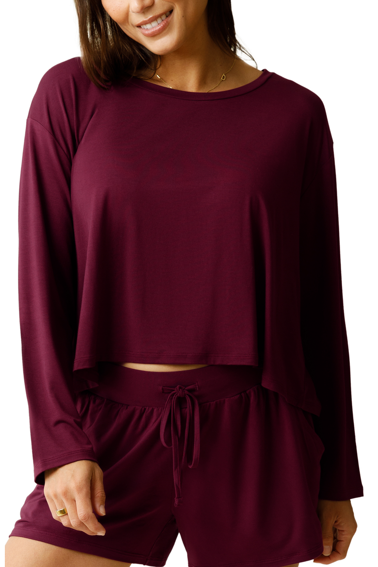 Aria Casual Long Sleeve Cropped Top, Main, color, Deep Burgundy