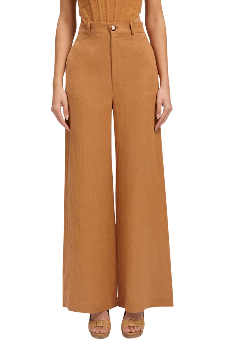 Enya High Waist Wide Leg Linen Pants, Main, color, CAMEL