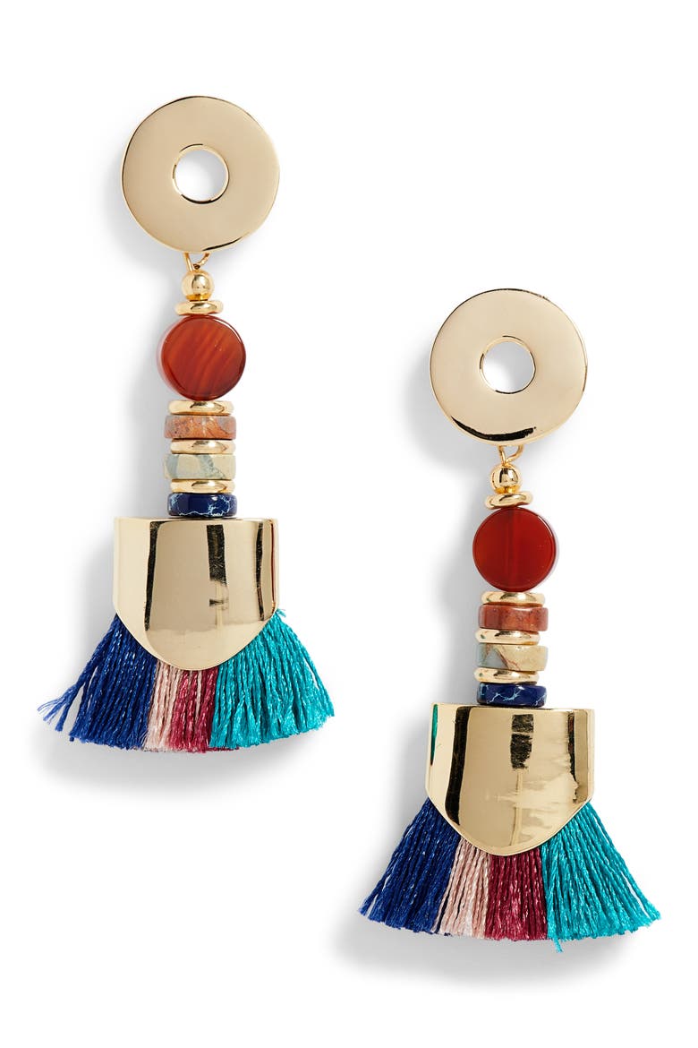 Ancient Agate Tassel Earrings, Main, color, AGATE/ GOLD