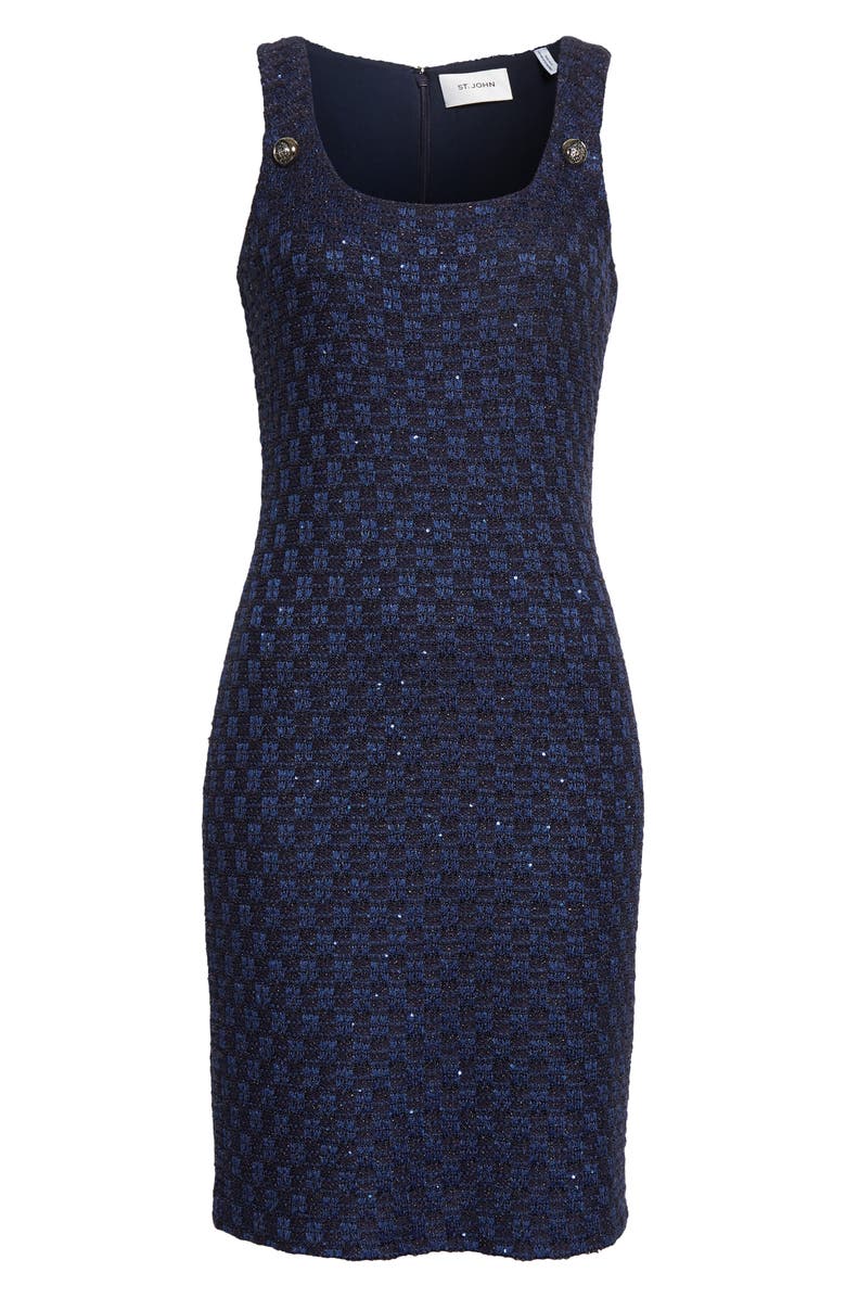 St. John Evening Sequin Check Knit Cocktail Minidress, Alternate, color, 