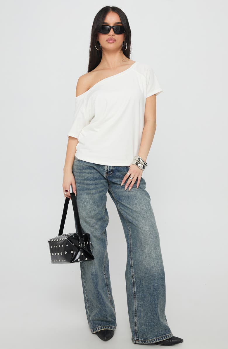 Princess Polly Icon Baby Off the Shoulder Cotton Blend Top, Alternate, color, White