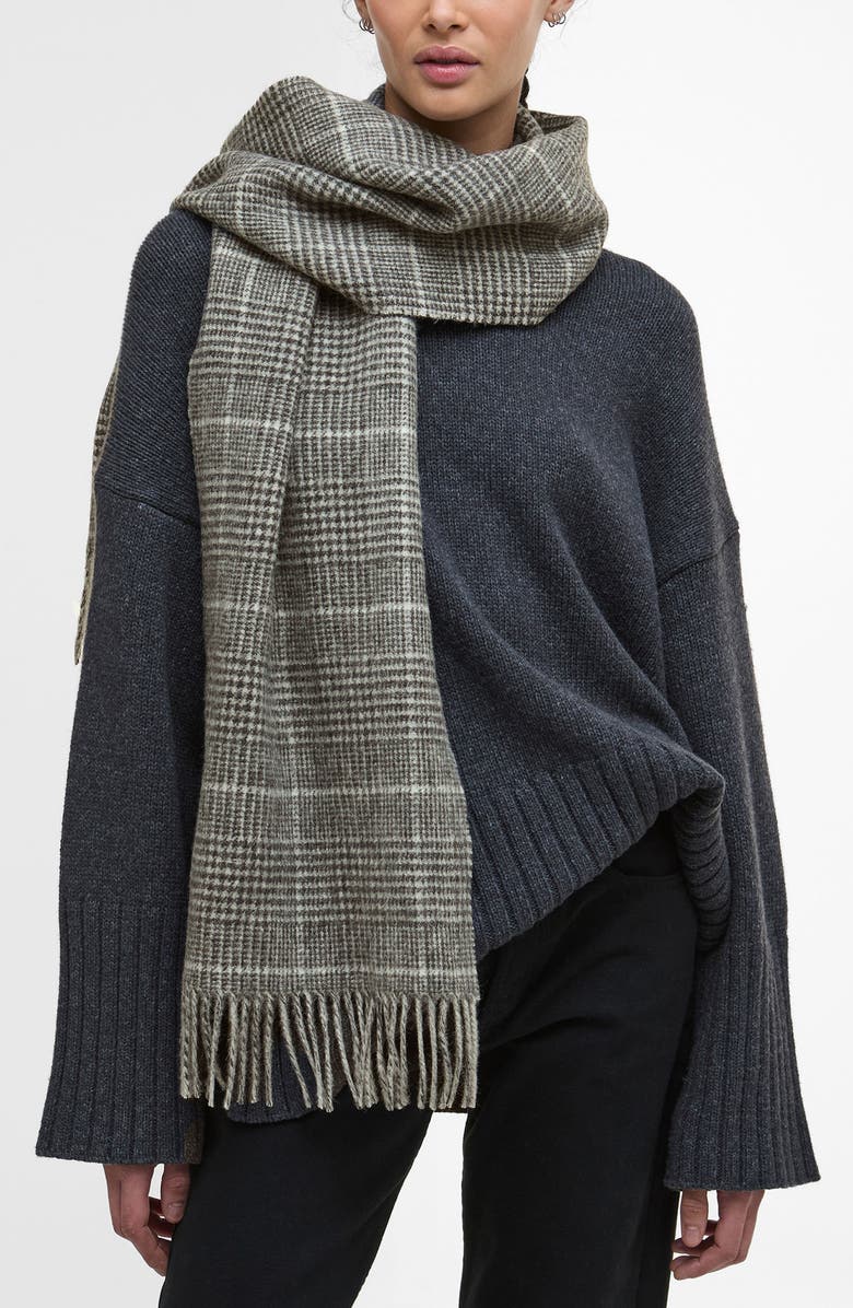 Barbour Noelle Check Wool Scarf, Main, color, Monochrome