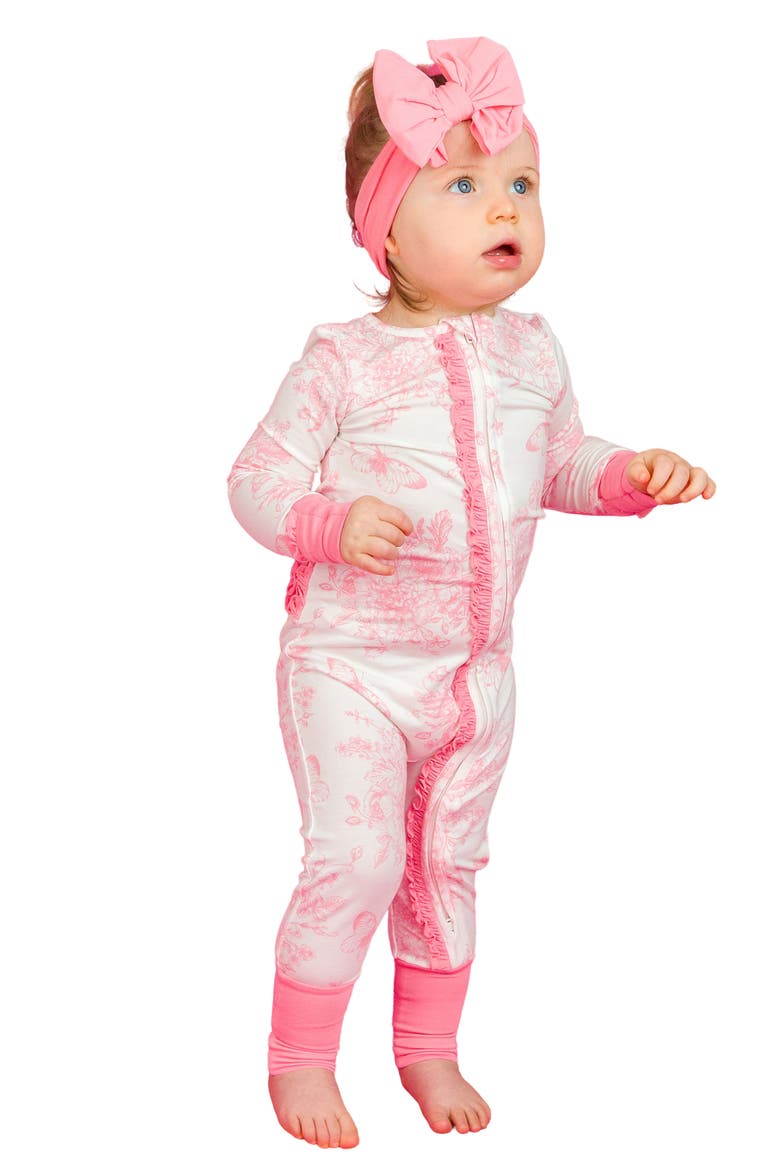 Butterfly Print Ruffle Convertible Romper, Alternate, color, WHITE/PINK