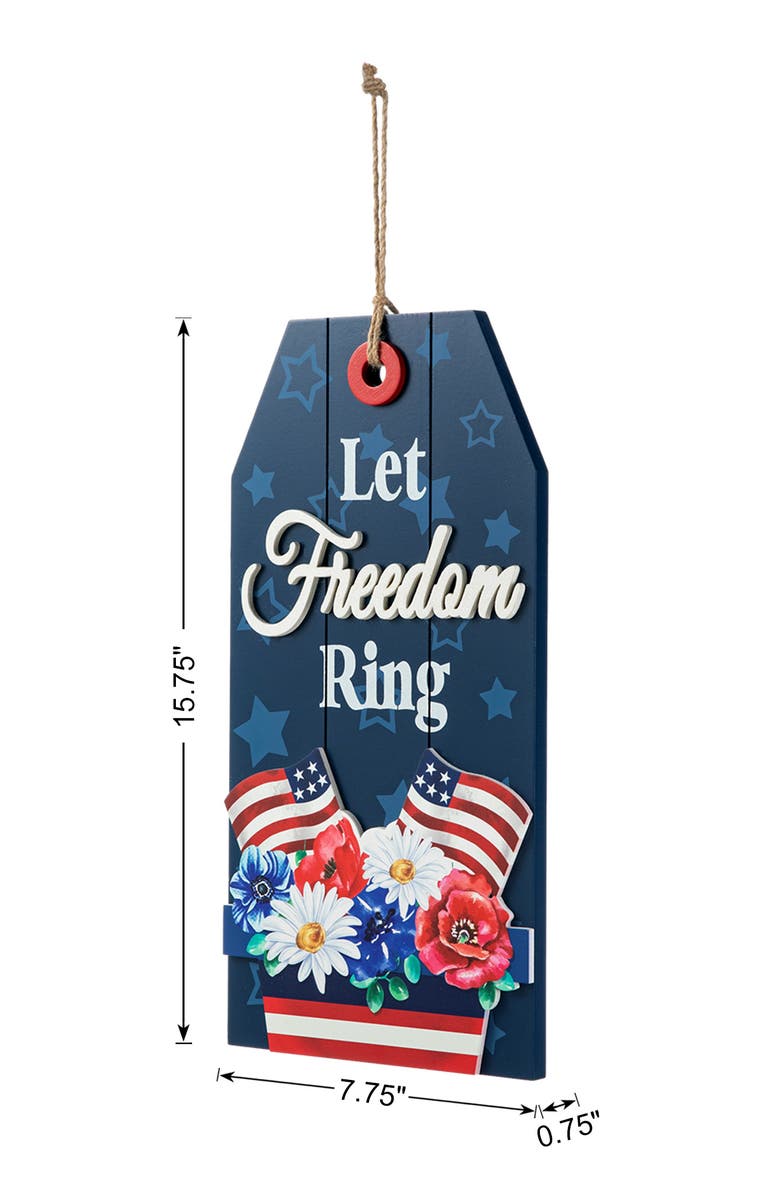 Glitzhome Patriotic Americana Wooden Word Sign Door Hanger, Alternate, color, 