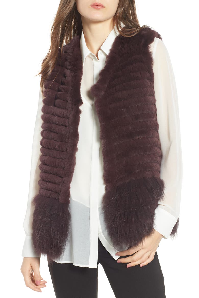 Genuine Rabbit & Fox Fur Vest, Main, color, WINE