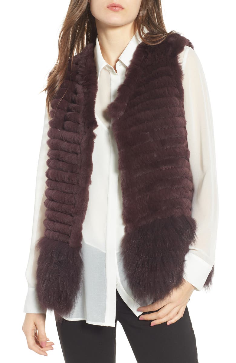 Love Token Genuine Rabbit & Fox Fur Vest, Main, color, Wine