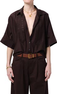Citizens of Humanity Claire Lace Inset Cotton & Silk Blend Button-Up Top