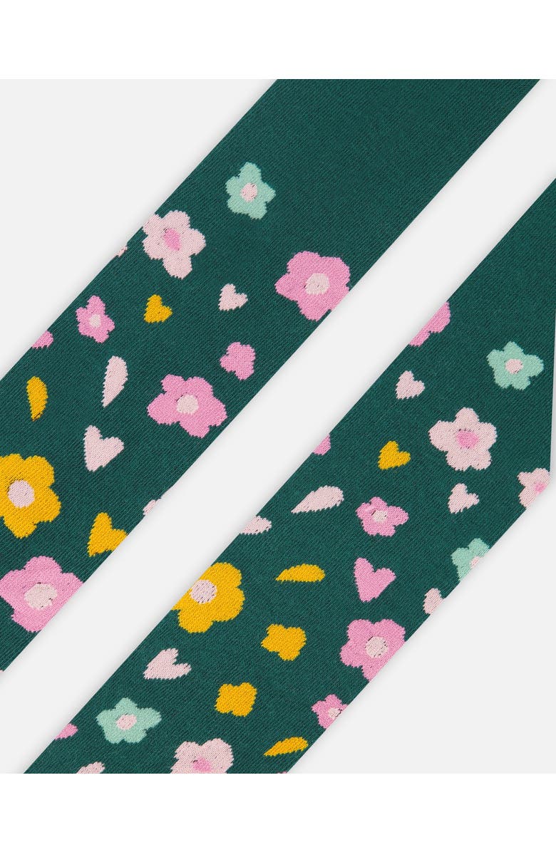 Deux par Deux Knit Tights with Flower Motifs, Alternate, color, Dark Green