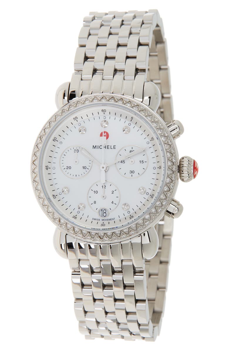 MICHELE Women's Diamond Accent Stainless CSX36 Watch, 36mm - 0.62ctw, Main, color, 