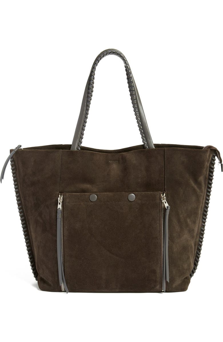 AllSaints 'Fleur de Lis East/West' Suede Tote, Main, color,