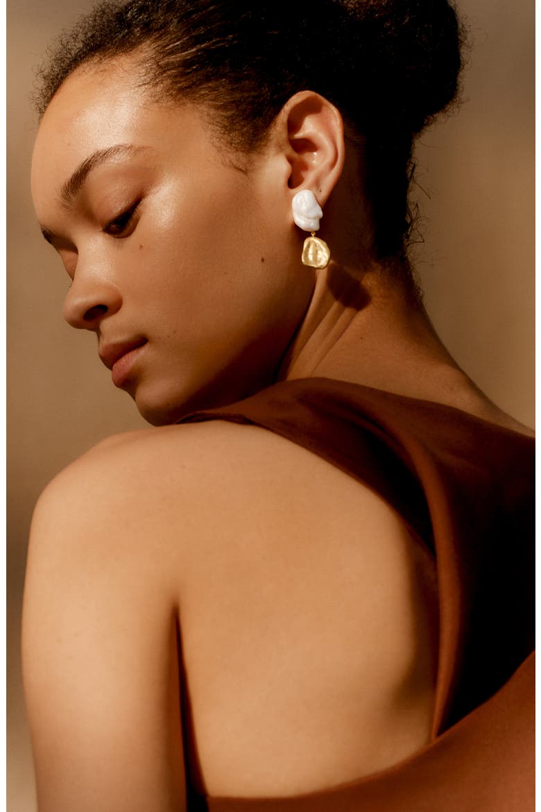 x Amy Powney Keshi Pearl Drop Earrings, Alternate, color, 18CT GOLD VERMEIL / PEARL