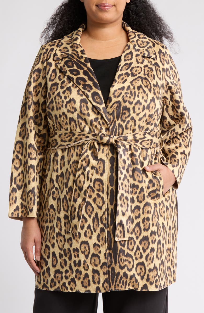 T Tahari Leopard Faux Suede Coat, Main, color,