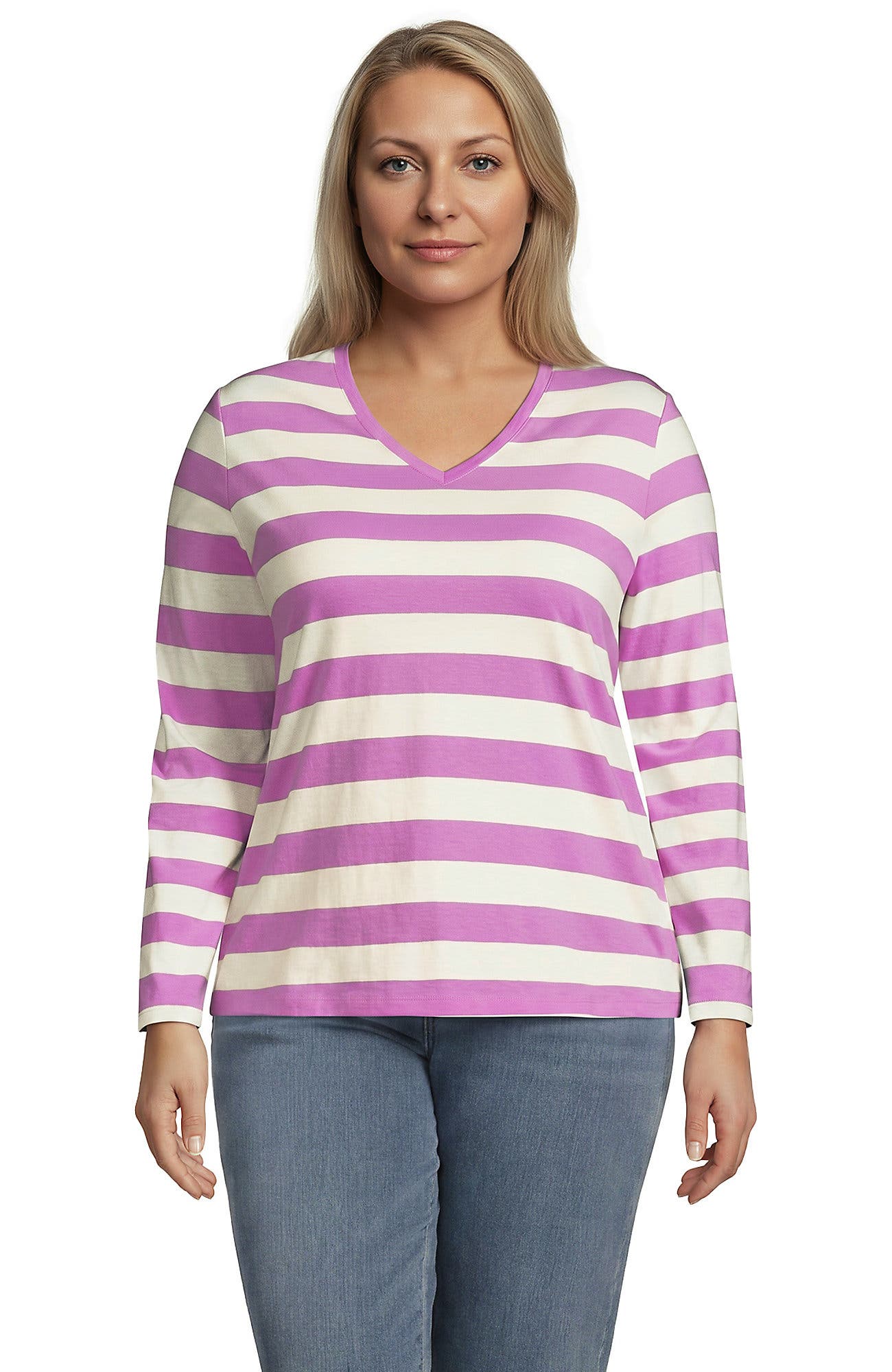 Ivory/Aster Pink Bold Stripe