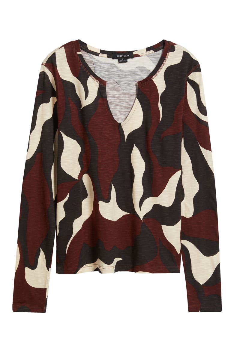 Print Split Neck Knit Top, Alternate, color, CHICORY RED