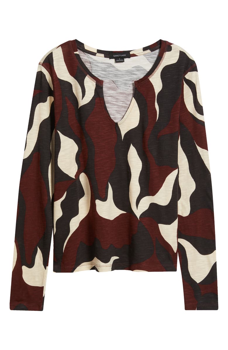 Sanctuary Print Split Neck Knit Top, Alternate, color, Chicory Red