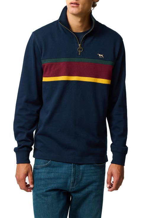 Chesterfield Chest Stripe Quarter Zip Long Sleeve Polo
